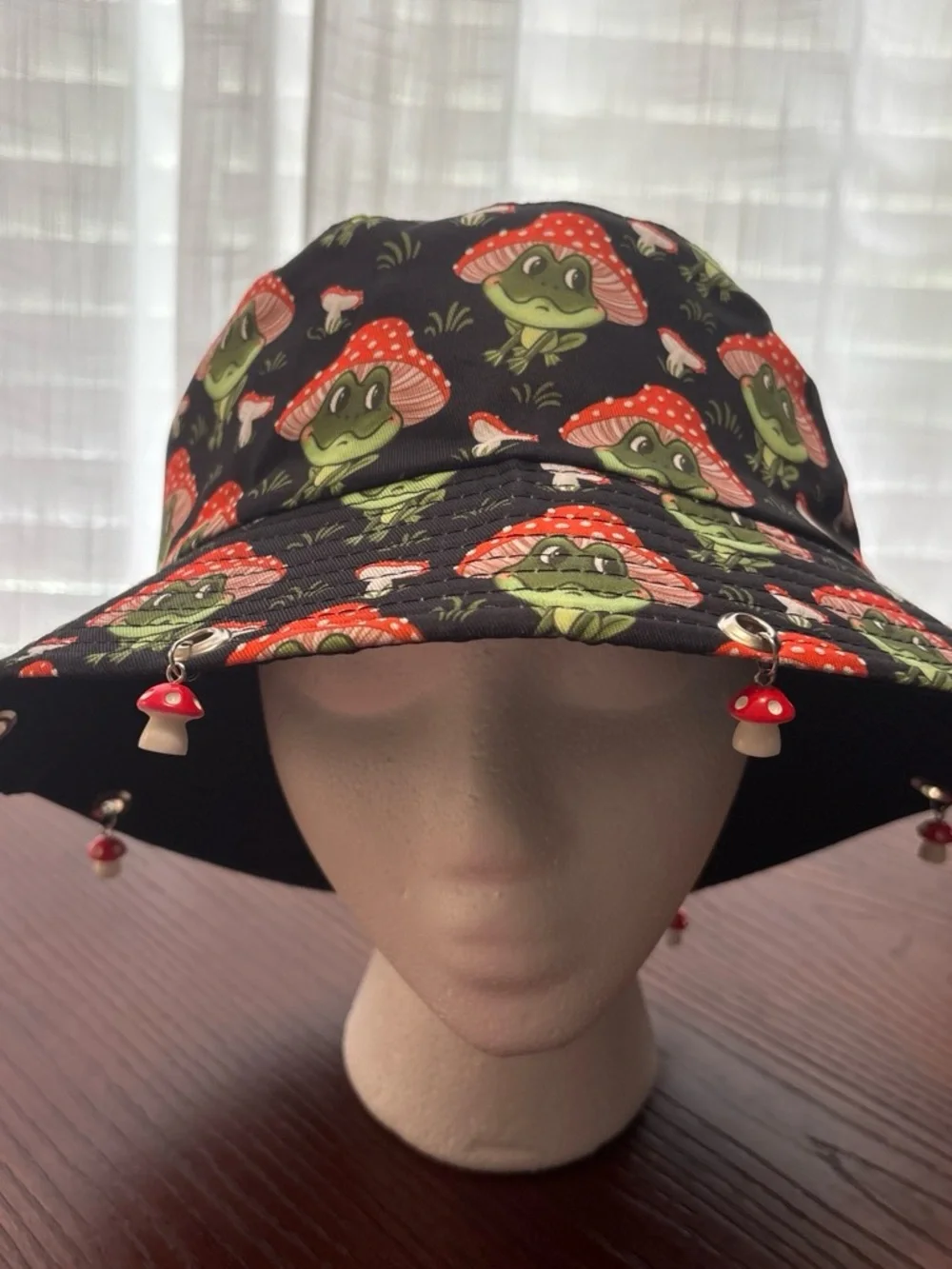 Black Frog & Red Mushroom Charm Bucket Hat